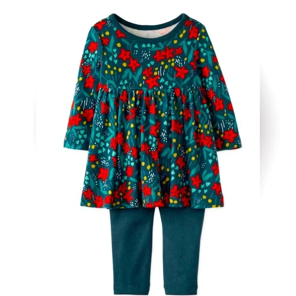 Hanna Andersson | Dresses | Hanna Andersson Holiday Dress And Legging Set  Poinsettia Patch Size 36 Month